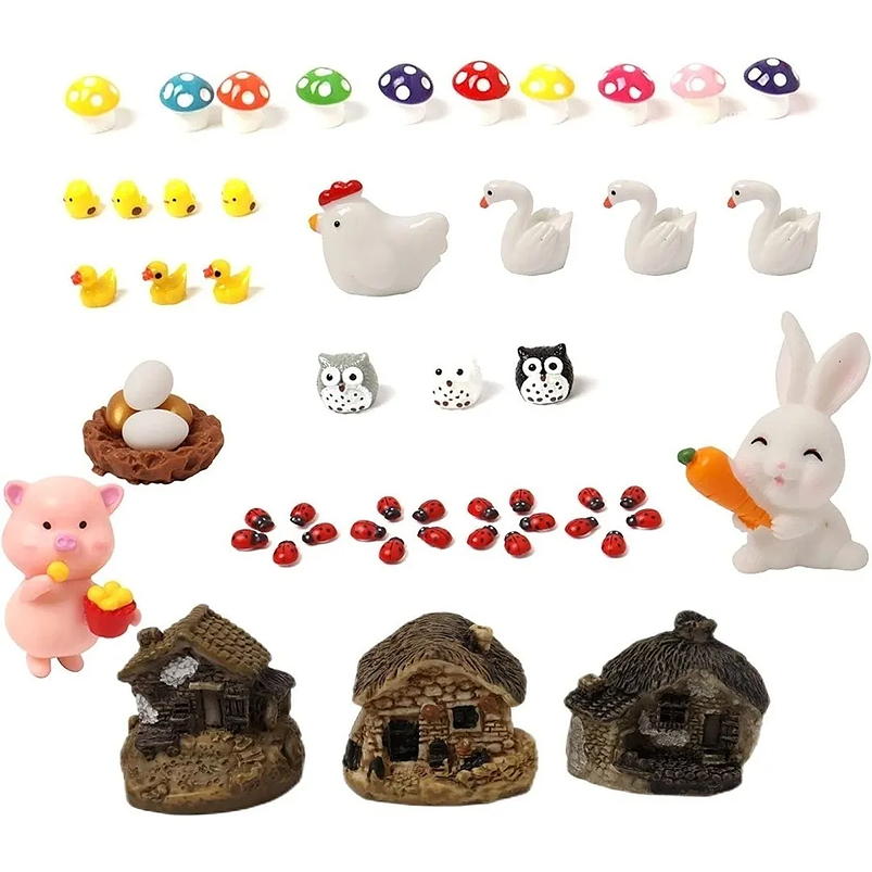 Mini Figuras Jardín Decorativo Bonsái Terrario Animales x54 Piezas  1