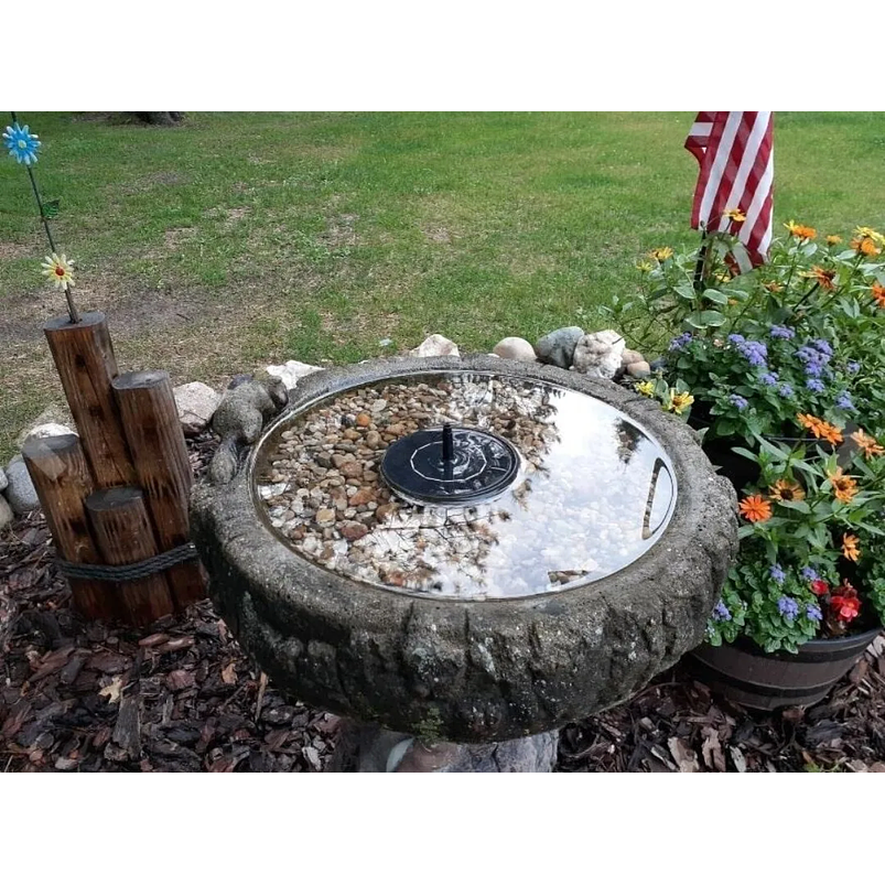 Fuente Luz Solar Led Baño Aves Jardín 4 Boquillas 18cm Diámetro  2