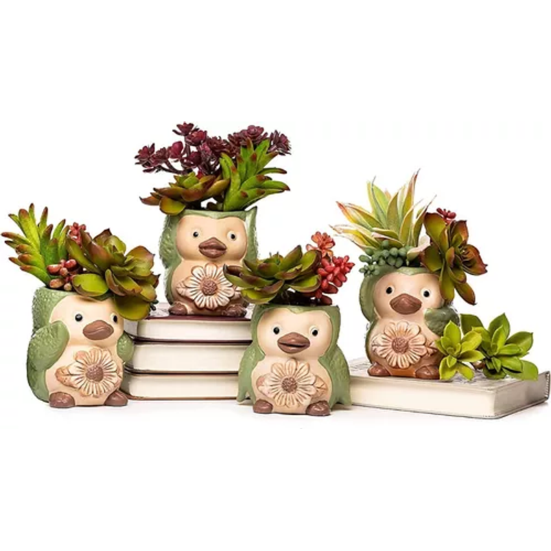 Juego De Macetas x4 Unidades Diseño Animal Premium Verde 3