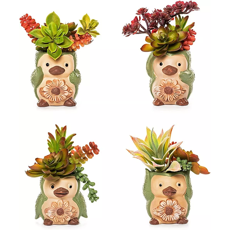 Juego De Macetas x4 Unidades Diseño Animal Premium Verde 1
