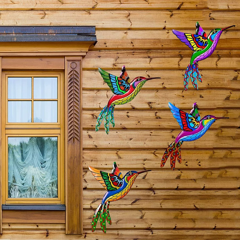 Set Figuras Colibríes x4 Unidades Decorativas Jardín - Pared 5