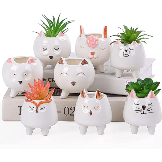 Juego Macetas x8 en Cerámica Premium Diseño Animalitos 8