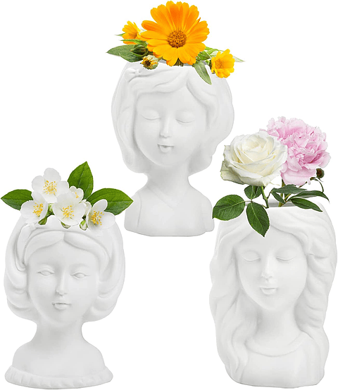 Juego Macetas Cerámica Fina x3 Unidades Cactus y Suculentas