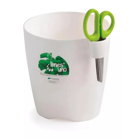 Maceta Plastica Blanco 16cm x 15cm Incluye Tijera 3 Laminas Redonda más Tijeras Blanco