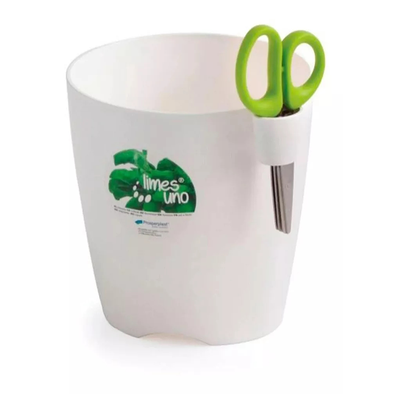 Maceta Plastica Blanco 16cm x 15cm Incluye Tijera 3 Laminas Redonda más Tijeras Blanco 1