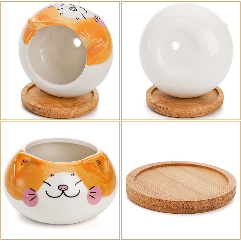 Juego Macetas x4 Unidades Cerámica Diseño Gatos 6cm Alto x9cm Largo 2