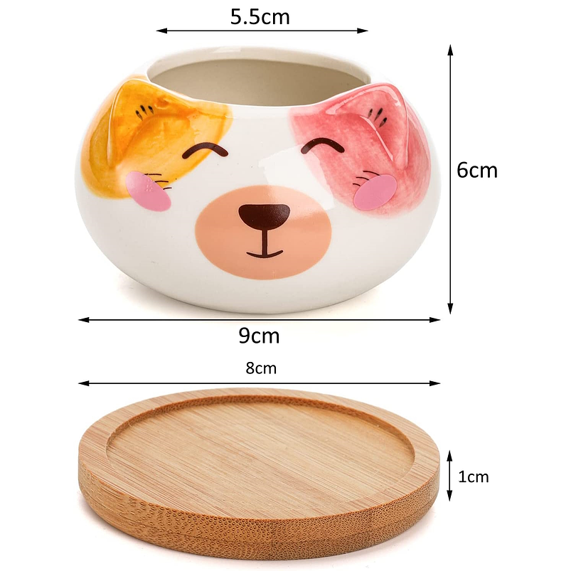 Juego Macetas x4 Unidades Cerámica Diseño Gatos 6cm Alto x9cm Largo 3