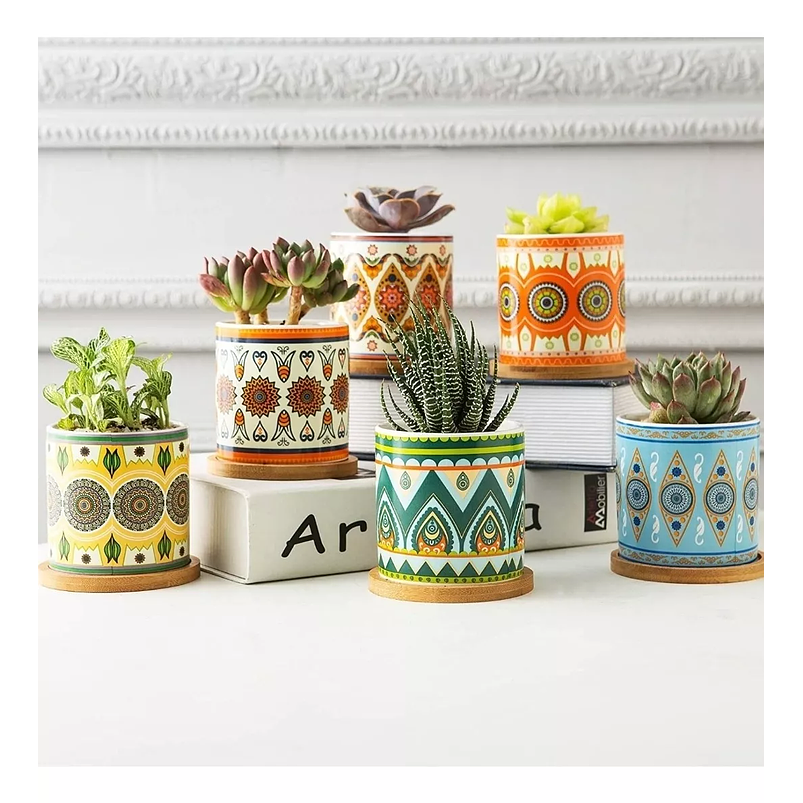 Juego Macetas Cerámica Premium x 6unidades 9cm Alto x8cm Diametro 3