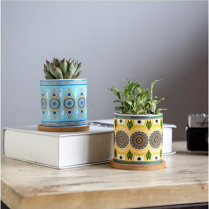 Juego Macetas Cerámica Premium x 6unidades 9cm Alto x8cm Diametro 4