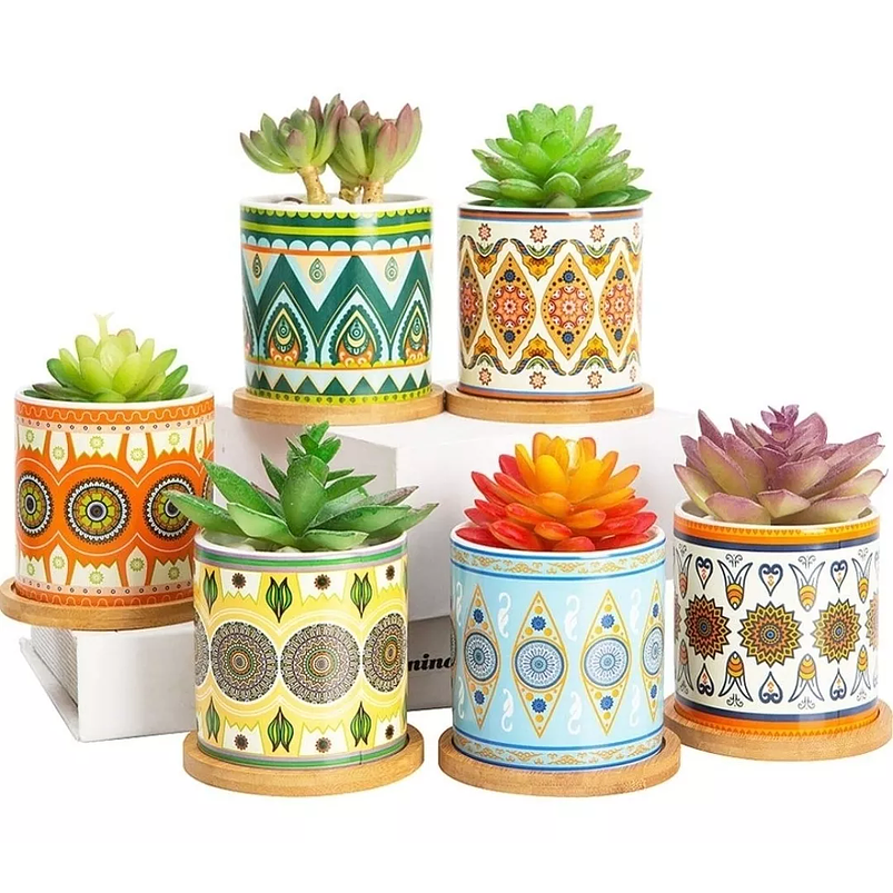 Juego Macetas Cerámica Premium x 6unidades 9cm Alto x8cm Diametro 1