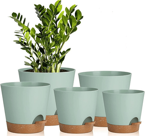 Juego Macetas de Plantas Plástica Sistema Autoriego x5 unidades