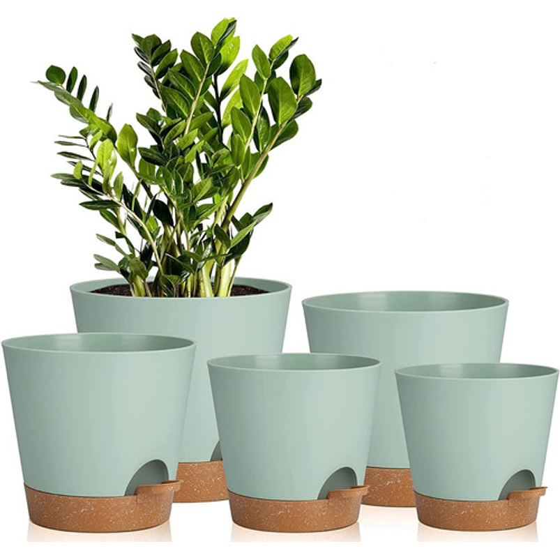 Juego Macetas de Plantas Plástica Sistema Autoriego x5 unidades 1