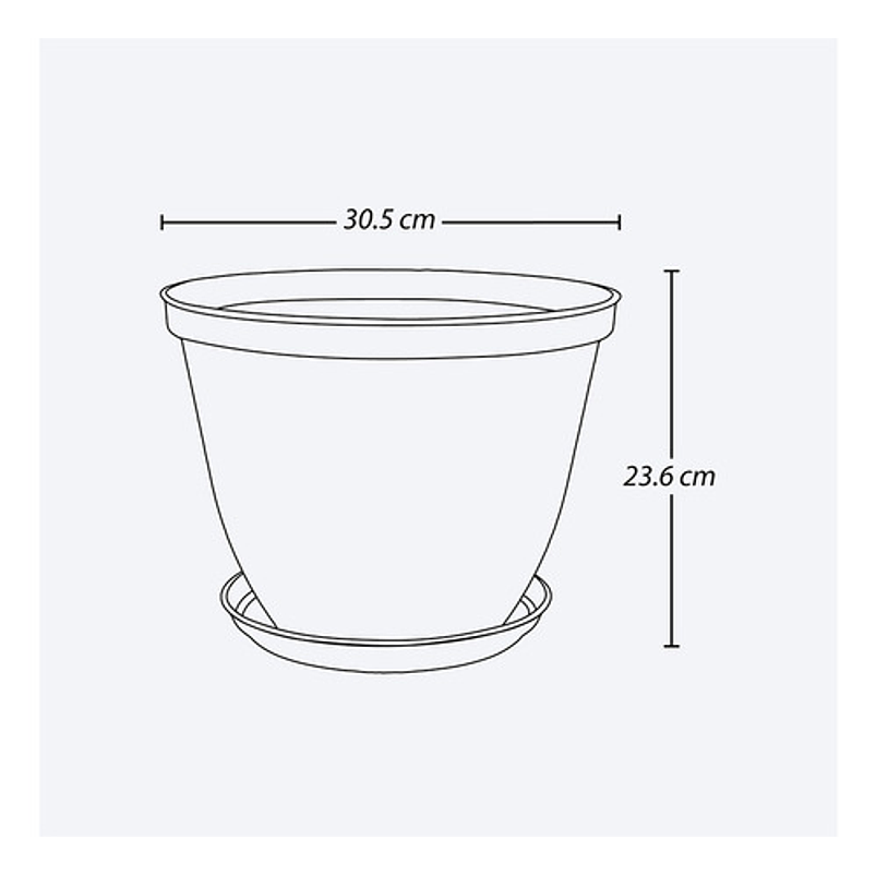 Maceta Plástica de Plantas más plato 30cm Diámetro x23,6cm Alto 8