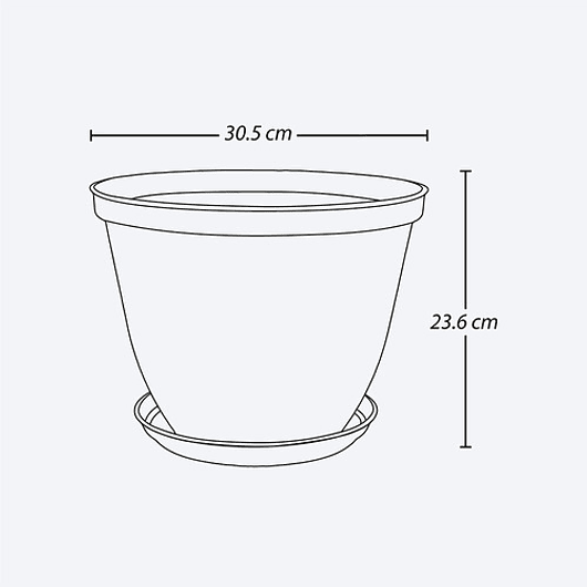 Maceta Plástica de Plantas más plato 30cm Diámetro x23,6cm Alto 10