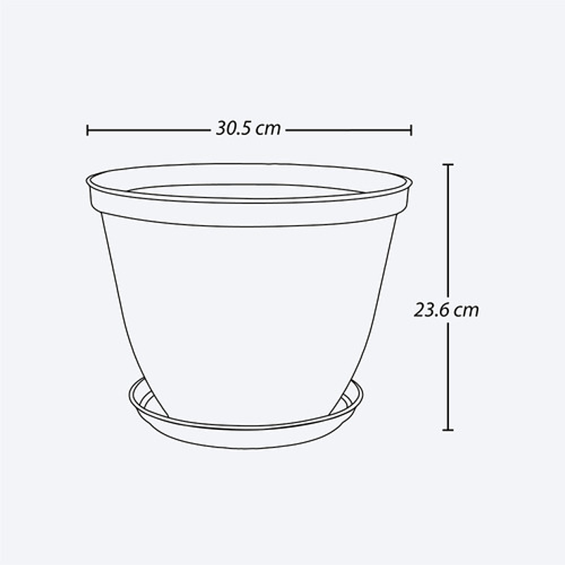 Maceta Plástica de Plantas más plato 30cm Diámetro x23,6cm Alto 13