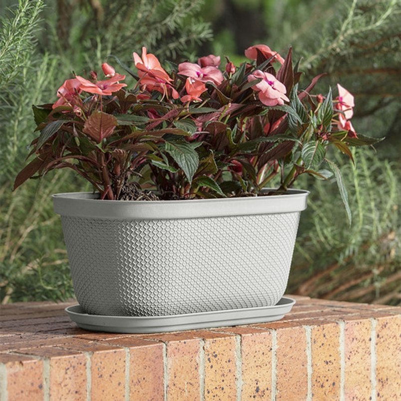 Maceta Plástica Jardinera más Plato 40cm Largo x 18cm Alto 12