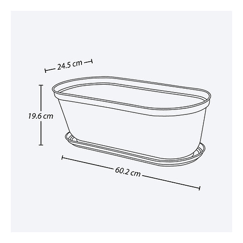 Maceta Plástica Jardinera más Plato 60cm Largo x19,6 Cm Alto