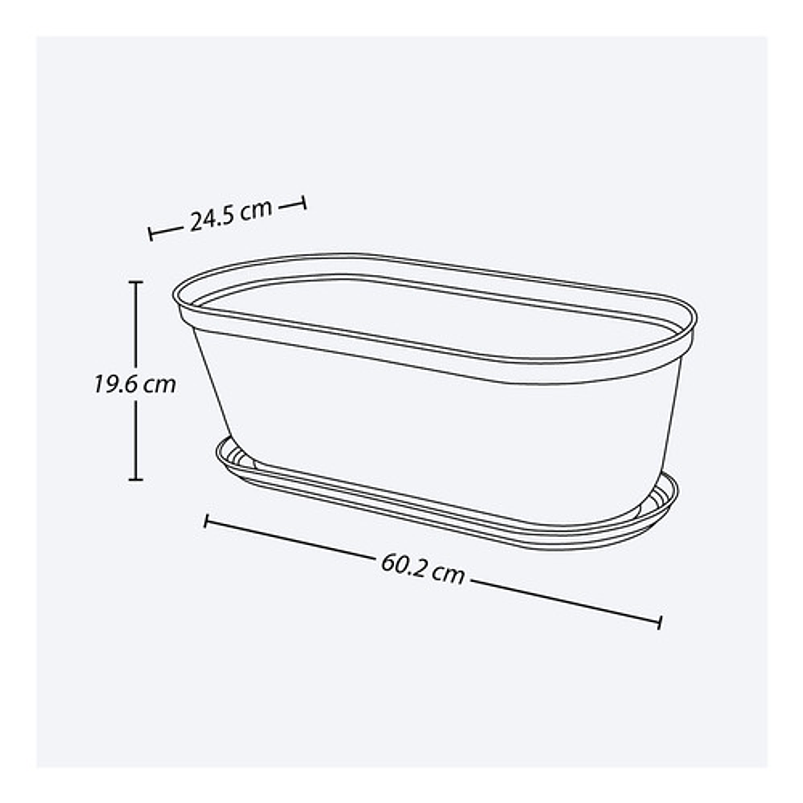 Maceta Plástica Jardinera más Plato 60cm Largo x19,6 Cm Alto 6