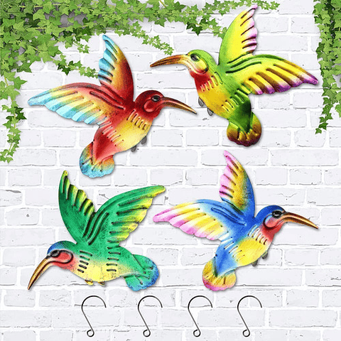 Set Figuras Decorativas Jardín Colibríes x4 unidades de pared