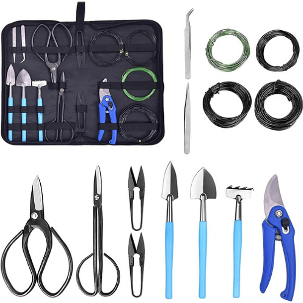 Kit Herramientas Bonsai Suculentas X14 Piezas + Estuche