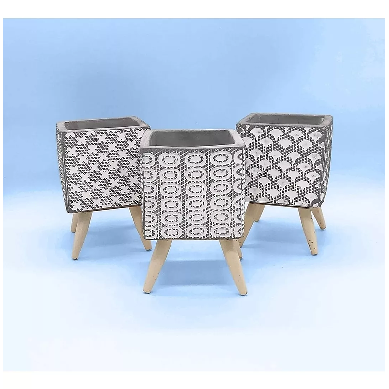 Juego 3 Macetas Cemento Nórdico Cuadrada 7.6cm Anchox10 Alto 4