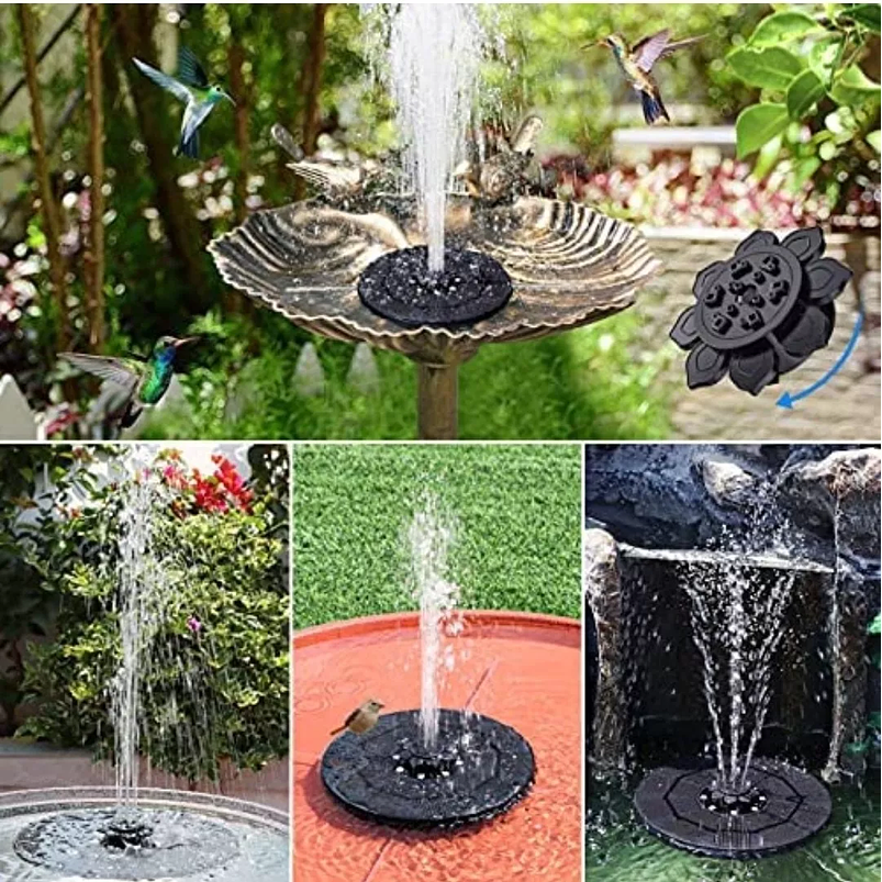 Fuente Luz Solar Y Luz Led Boquilla 3w Baño Pajaros 19cm Dia Negro 5
