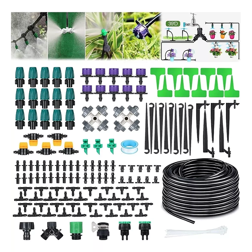 Kit Sistema Riego Jardín Goteo 163piezas-40mtrs- 1/4 -30boq 1