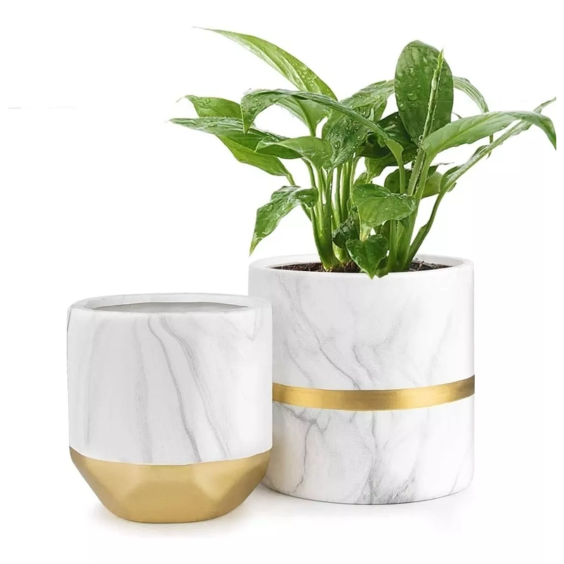 Juego Maceta Cerámica X2unid Diseño Mármol 13 Y 15cm Alto C/ 1