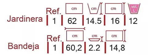 Matera Plastica Rectangular Terracota 62cm Largo+ Plato Magnolia Terracota