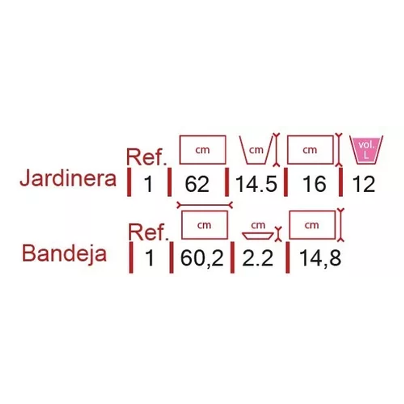 Matera Plastica Rectangular Terracota 62cm Largo+ Plato Magnolia Terracota 2