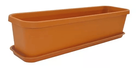 Matera Plastica Rectangular Terracota 62cm Largo+ Plato Magnolia Terracota