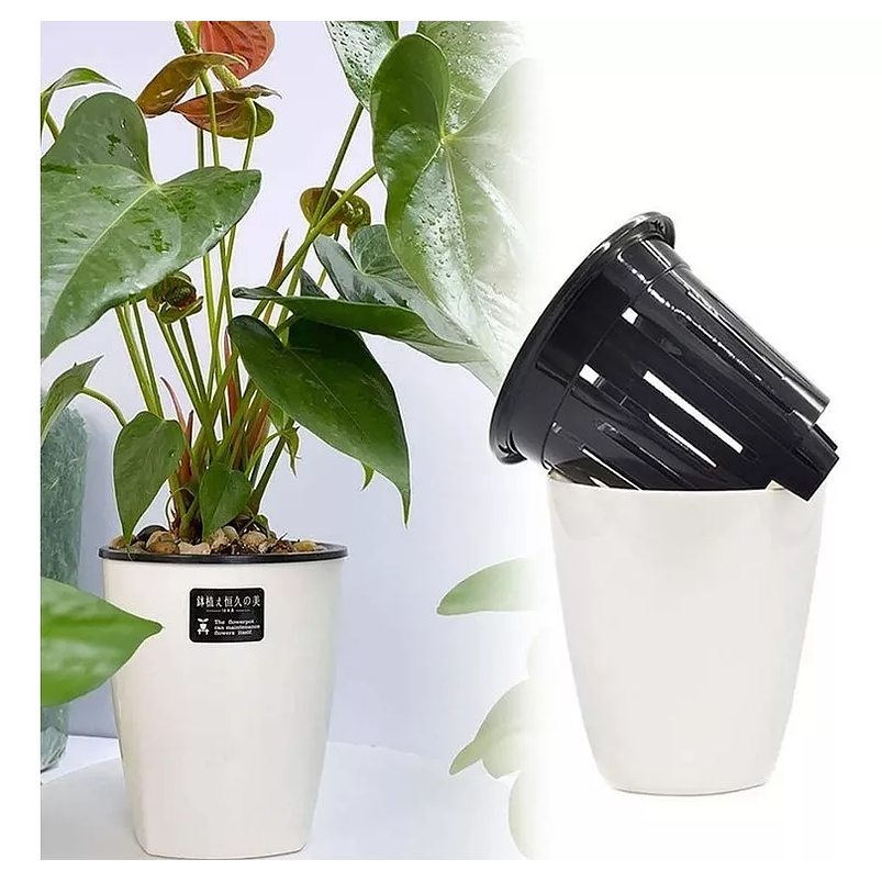 Maceta Plastica Con Sistema Autoriego 10cm Alto 9cm Diametro Blanco 1