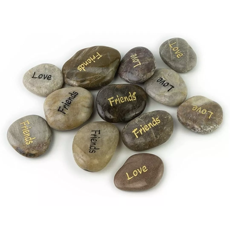 Piedras Pulidas Grabadas De Rio Tonos Beige X12 Unid Palabra Beige / 8 cm 1