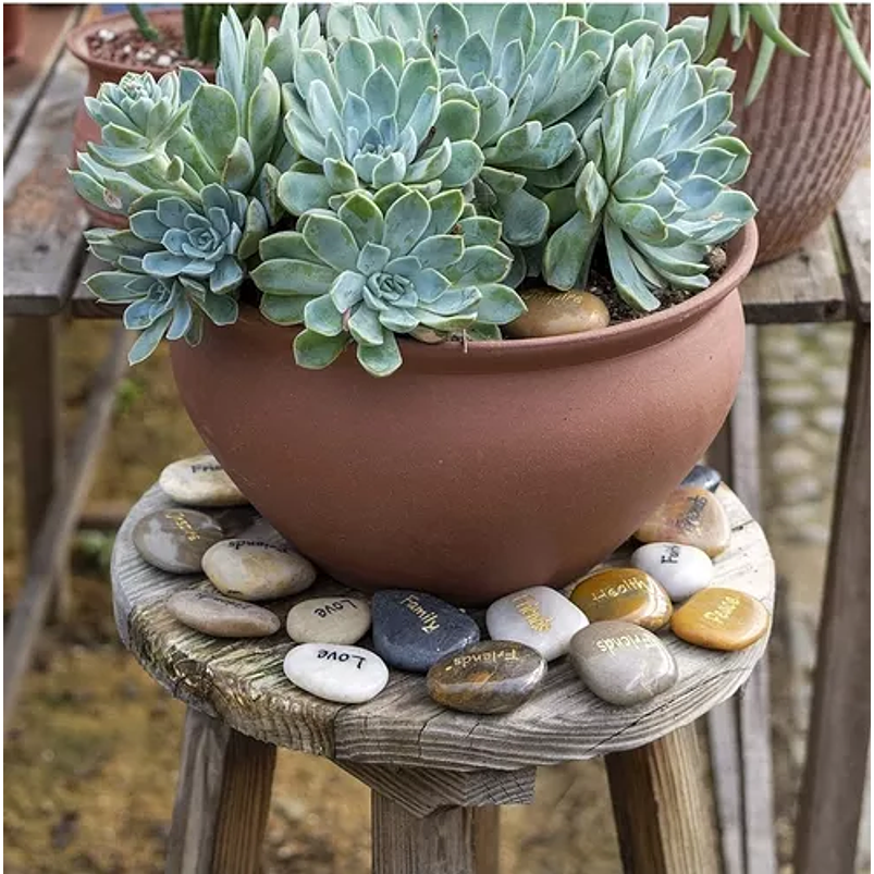 Piedras Pulidas Grabadas De Rio Tonos Beige X12 Unid Palabra Beige / 8 cm 4