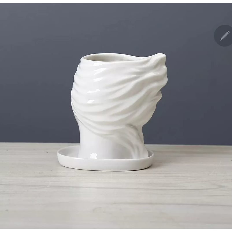 Maceta Ceramica Premium Rostro+plato Suculenta 9cmanx11cm Al Blanco 3