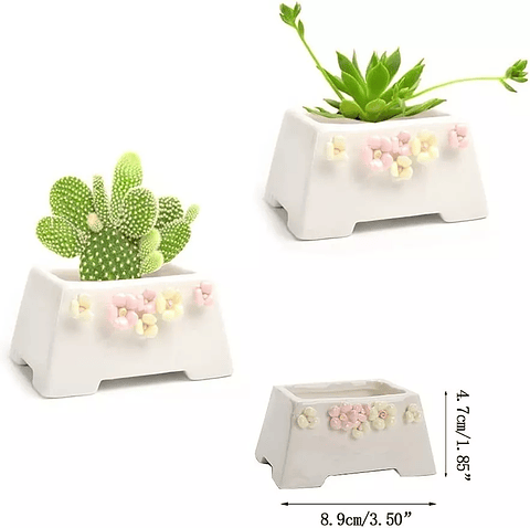 Juego Macetas De Cactus Y Suculentax4 Cerámica Diseño Flores