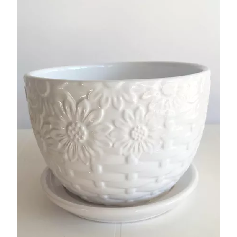 Matera De Plantas Redonda Grabada y plato 15cm Diam x12cm Alto 2