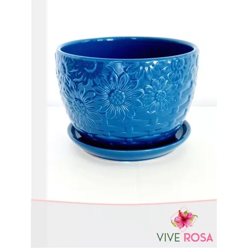 Matera De Plantas Redonda Grabada y plato 15cm Diam x12cm Alto 4