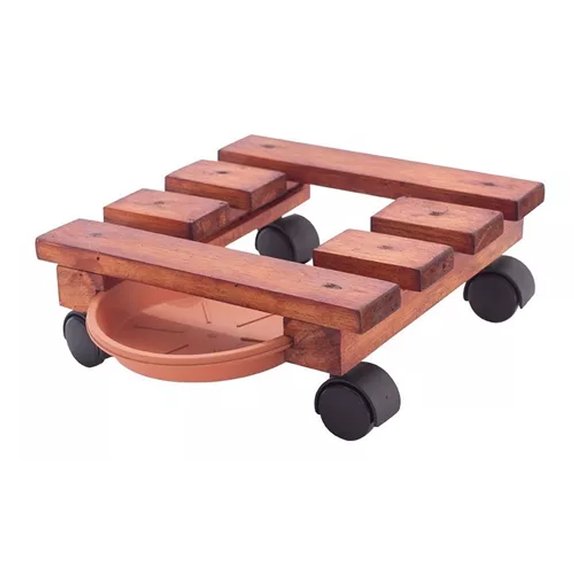 Base para Maceta Madera Inmunizada 30x30cm más plato y Rodachin Rejas Terracota 1
