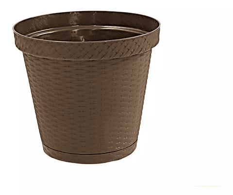 Maceta Redonda Plastica Rattan Cafe 20cm Ancho X 17,8 Alto