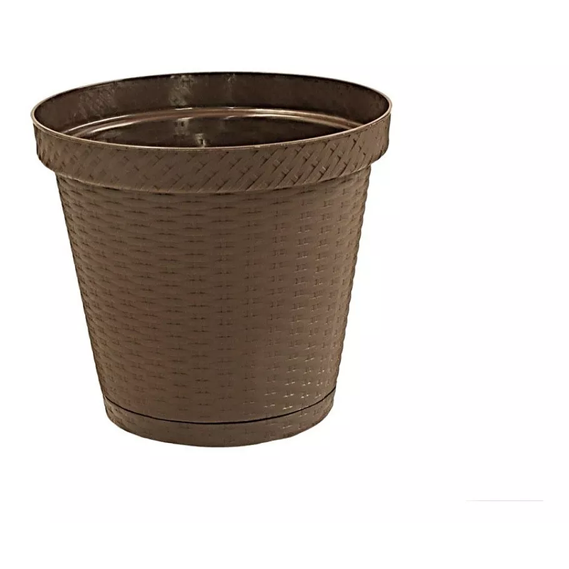 Maceta Redonda Plastica Rattan Cafe 20cm Ancho X 17,8 Alto 1