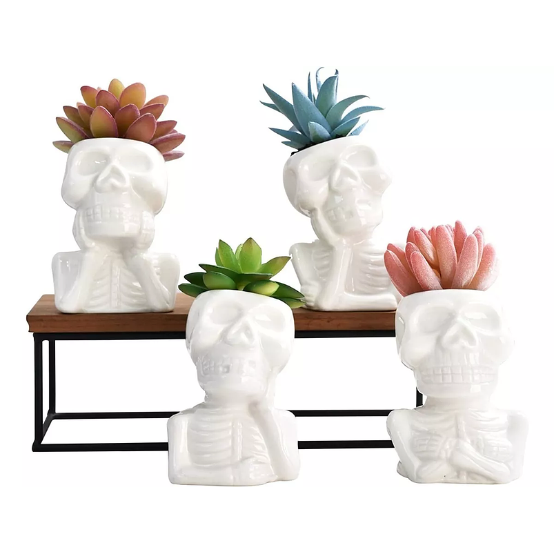 Juego De Macetas En Cerámica Cactus -suculentas X4 Premium 1