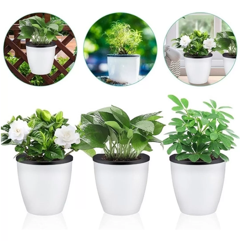 Maceta Plástica Pared Sistema Autoriego Blanca 13cm alto x 11cm 1