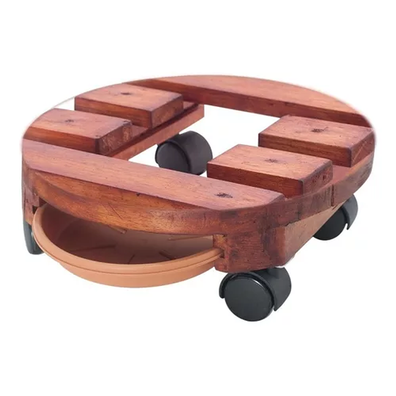 Base Maceta Madera Inmunizada 30cm Diámetro más plato y rodachin 1