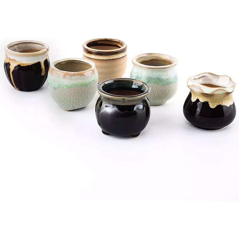 Juego Macetas Cerámica x6 Unidades más plato Bambu Diseño Clasico 1