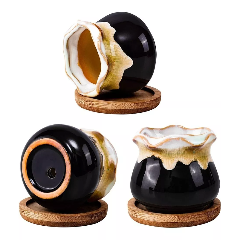 Juego Macetas Cerámica x6 Unidades más plato Bambu Diseño Clasico 4