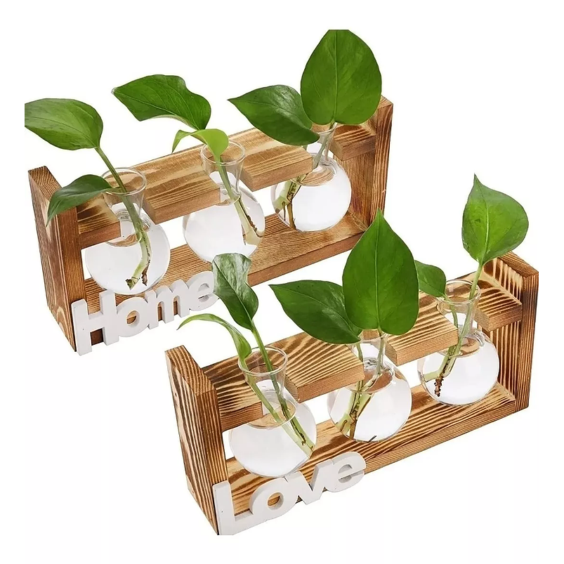 Soporte De Plantas En Madera Con3 Bombillas De Cristal Decor  2