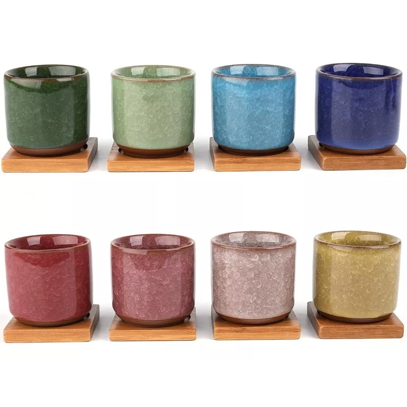 Juego Maceta X8unid Cerámica Colores +plato 5.5x5.5cm Cactus 3