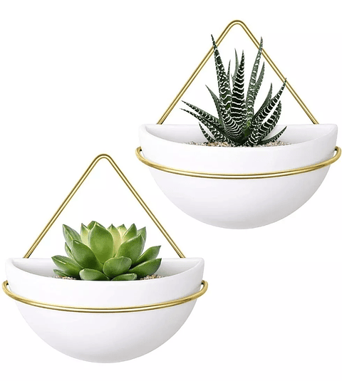 Juego Maceta En Cerámica Fina De Pared x2 Unidades Triangular