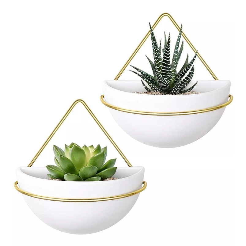 Juego Maceta En Cerámica Fina De Pared x2 Unidades Triangular 2